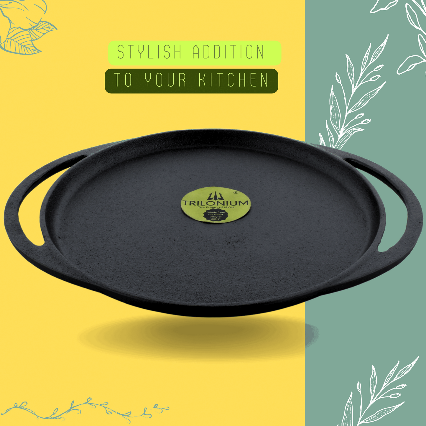 Trilonium Pre-Seasoned Cast Iron Dosa Tawa, Infinity 2.0, Diameter 12 inches, Weighs 2.75 Kgs