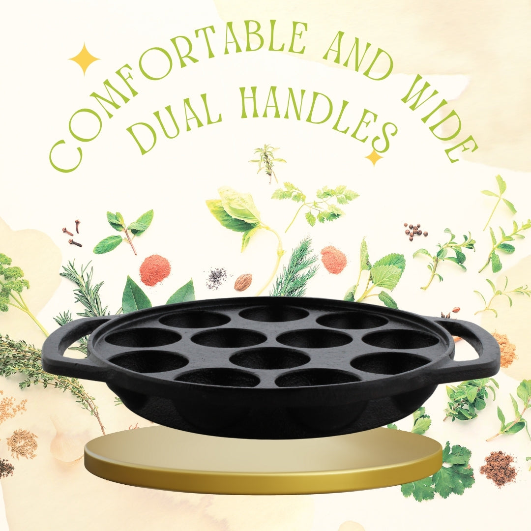 Trilonium Triple Seasoned Cast Iron 12 Pits Paniyaram Pan 8 inches