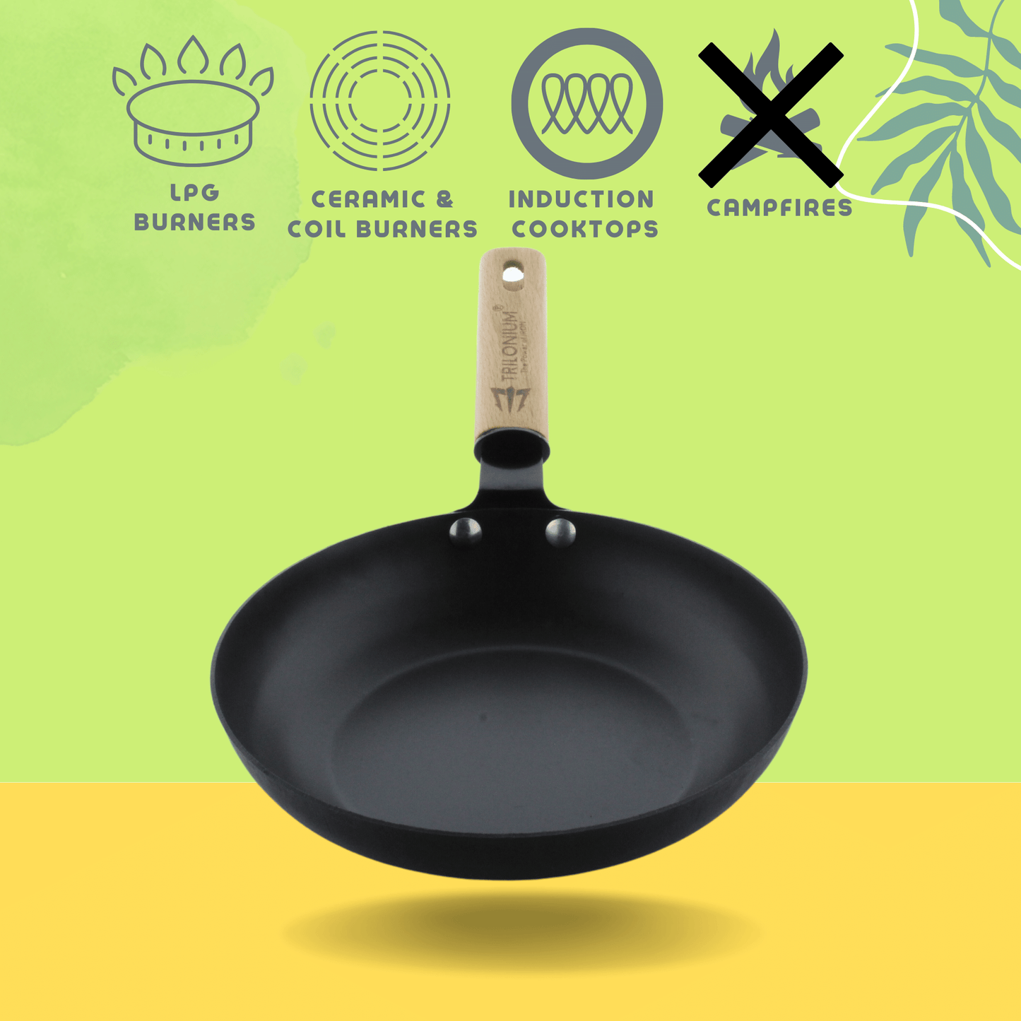 Trilonium Pre-Seasoned Carbon Steel Skillet Fry Pan 22 cms, Weighs 0.85 Kgs