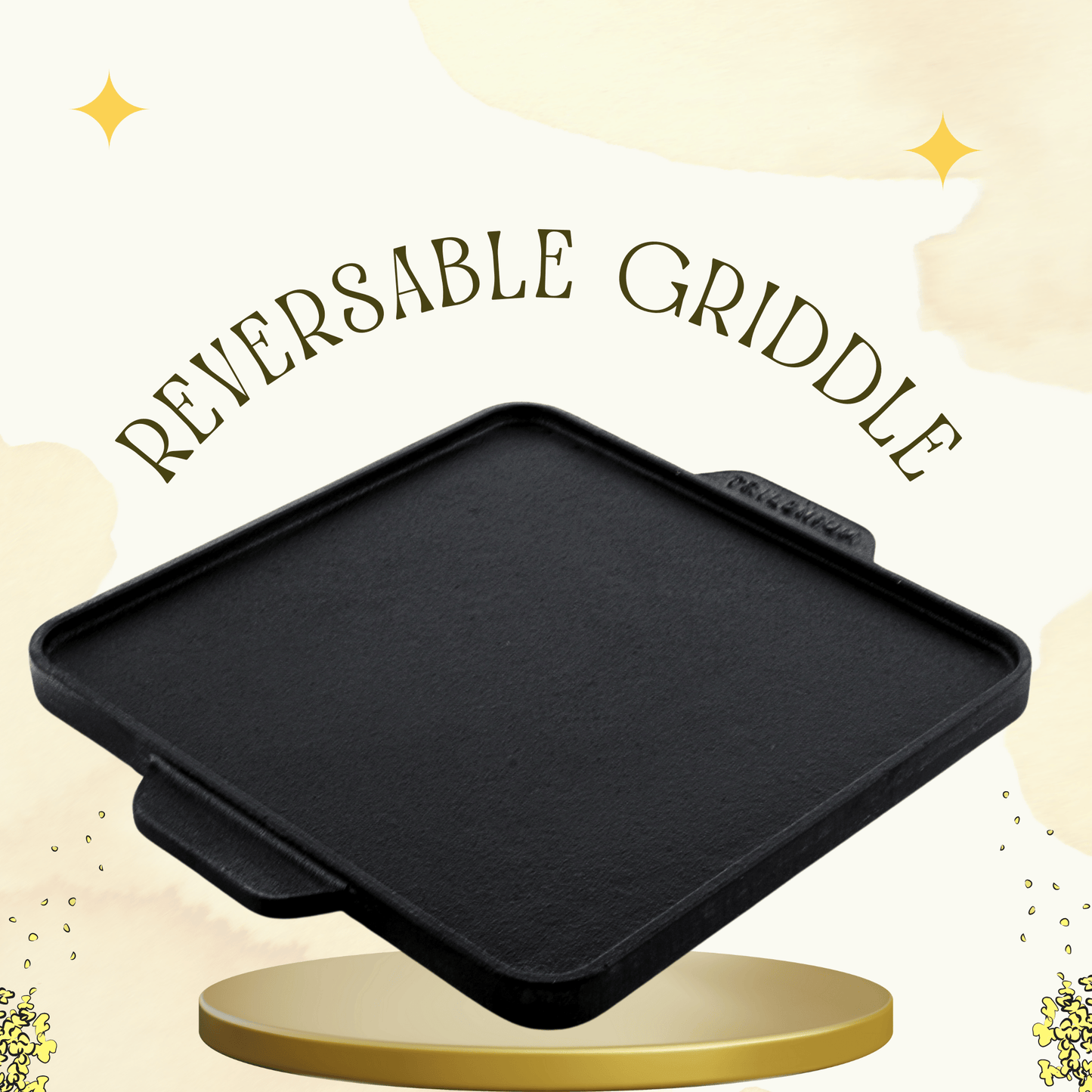 Trilonium Triple-Seasoned Cast Iron Square Reversible Grill Griddle Tawa 10.5 inches