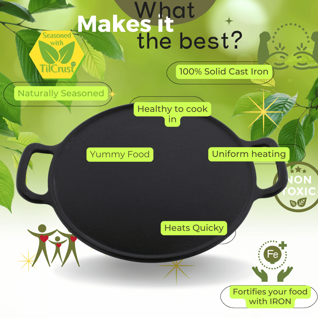 Trilonium Pre-Seasoned Cast Iron Infinity 3.0 Dosa Tawa 30 cms