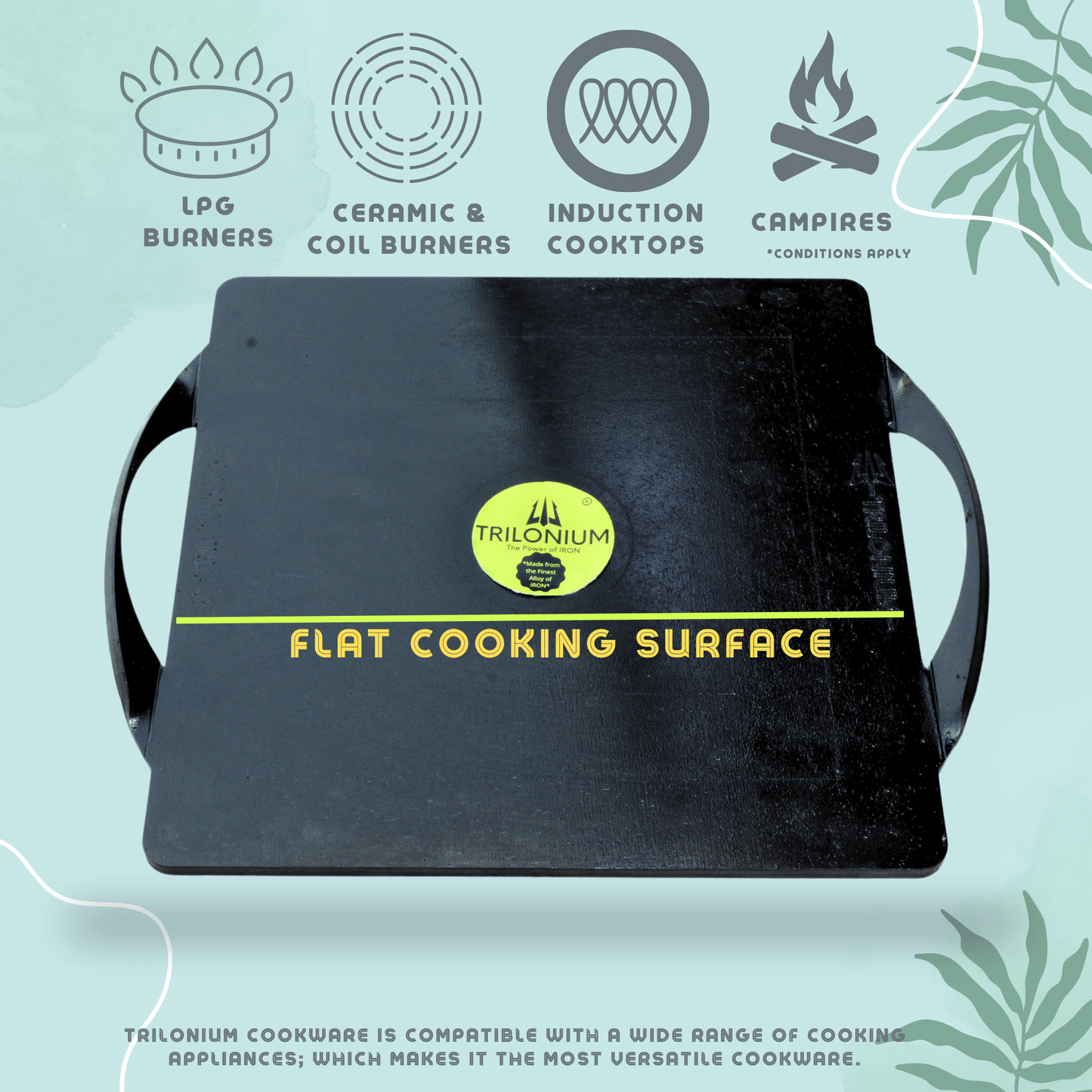 Trilonium Triple-Seasoned Iron Boulder Square Griddle pathri Tawa 30 x 30 cms , Ultra Smooth, Weights 5.8 Kgs