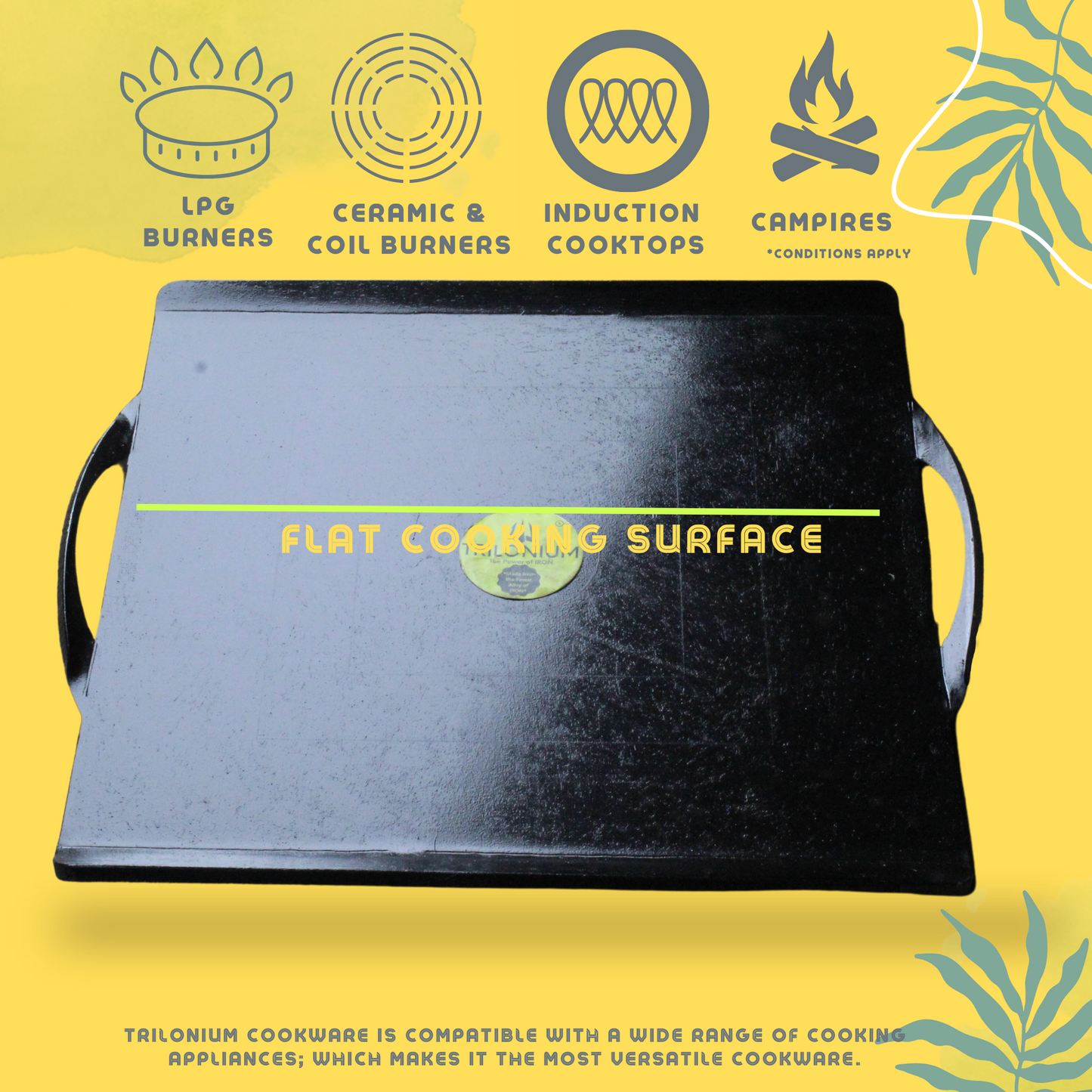 Trilonium Triple-Seasoned Iron Boulder Square Griddle Dosa Tawa 38 x 38 cms , Ultra Smooth, Weighs 9.5 Kgs