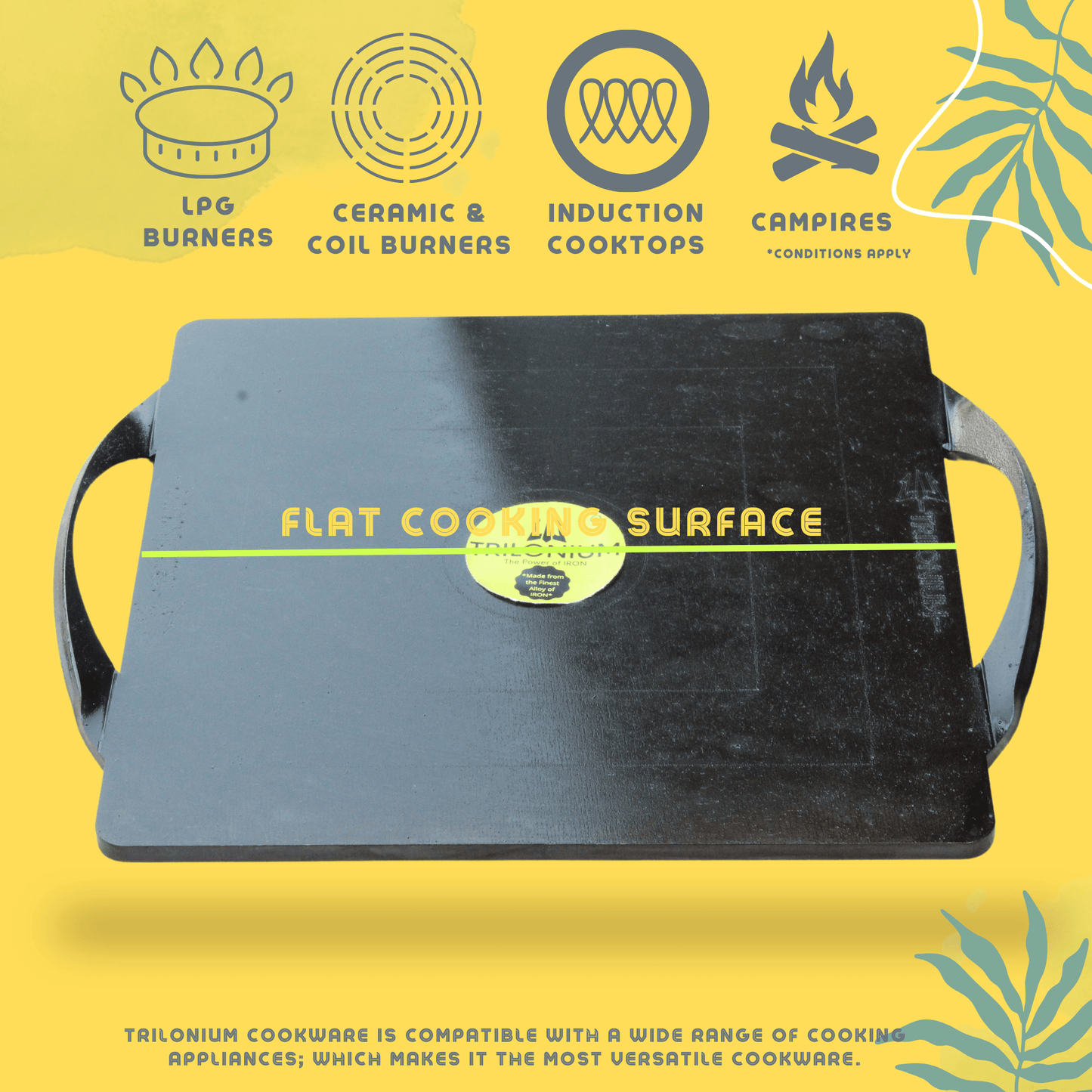 Trilonium Triple-Seasoned Iron Boulder Square Griddle pathri Tawa 30 x 30 cms , Ultra Smooth, Weights 5.8 Kgs