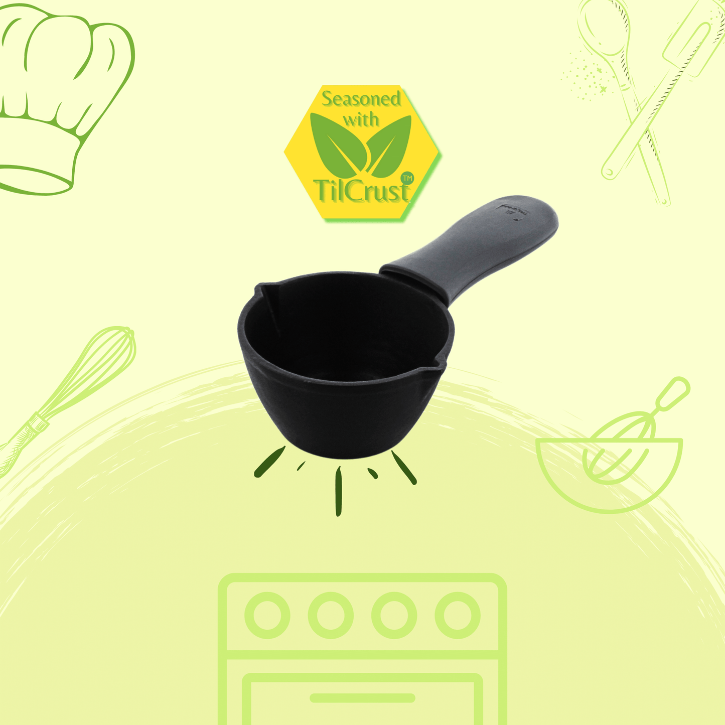 Trilonium Triple Seasoned Cast Iron Tadka Pan 11 cms with Hot handle silicone sleeve, weighs 0.8 kgs