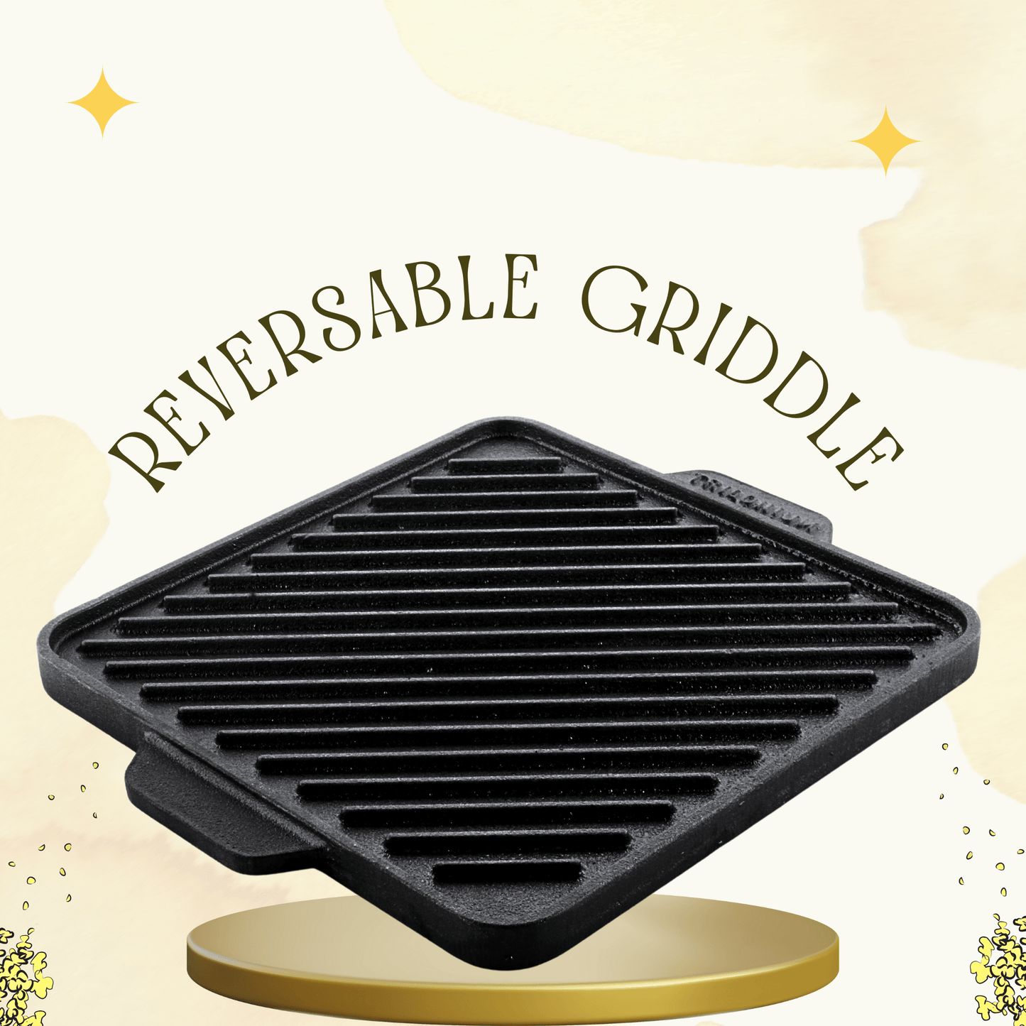 Trilonium Triple-Seasoned Cast Iron Square Reversible Grill Griddle Tawa 10.5 inches