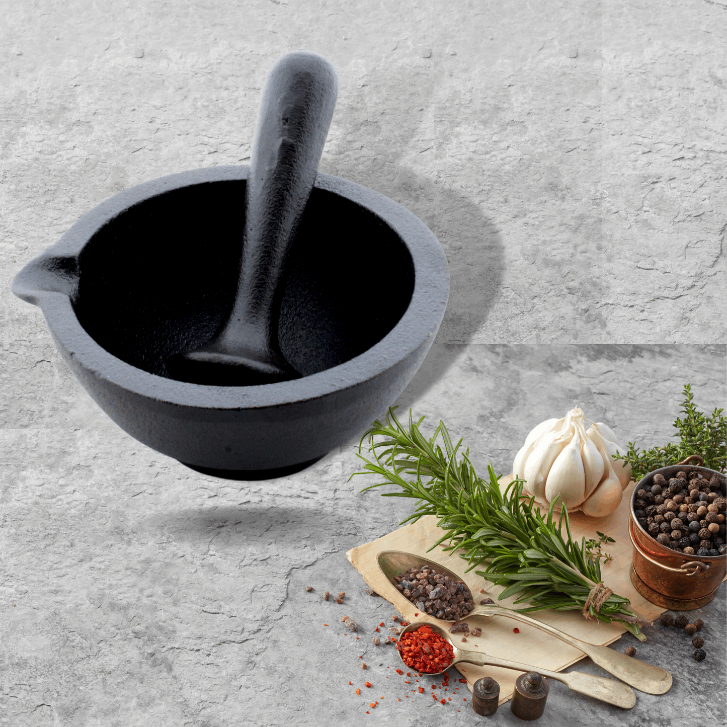 Cast Iron Khal batta | Mortar and Pestle set - Herbs and spice masher | Pre-Seasoned | 11 cms