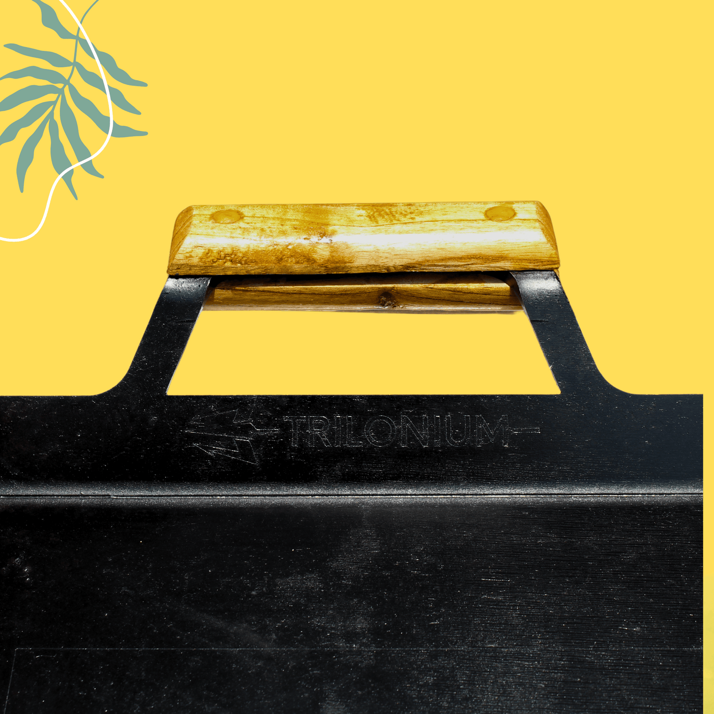Trilonium Triple Seasoned Iron Rudra Multi Purpose Rectangular Griddle Tawa 44 x 30 cms with Wooden Handles