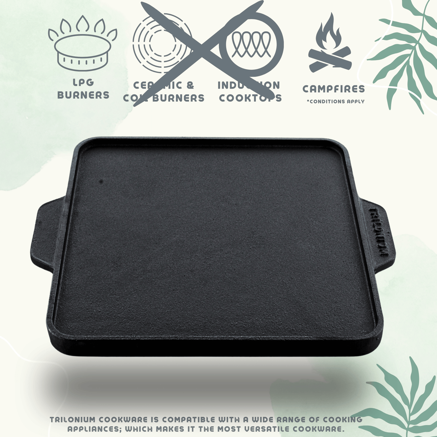Trilonium Triple-Seasoned Cast Iron Square Reversible Grill Griddle Tawa 10.5 inches