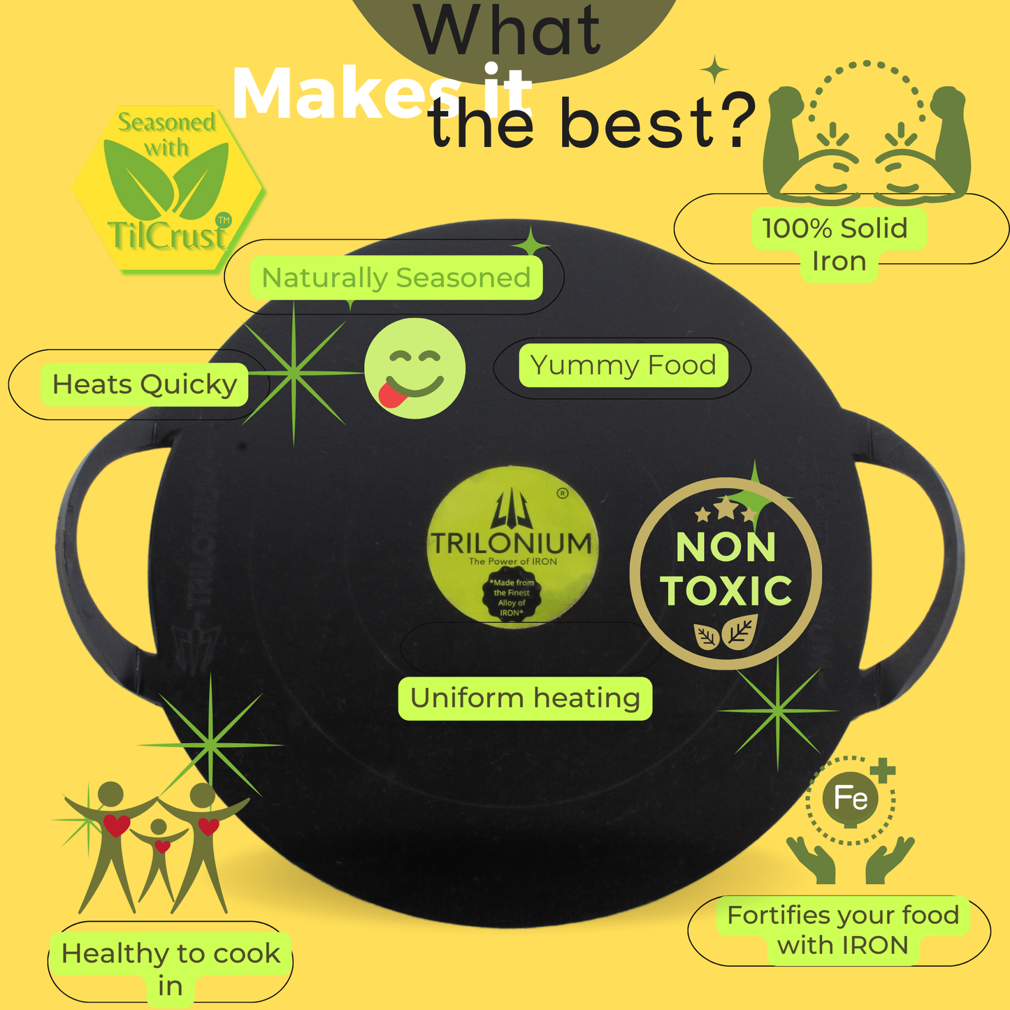 Trilonium Triple-Seasoned Iron Boulder Ultra Smooth Dosa Tawa 30 cms, 3.4 Kgs