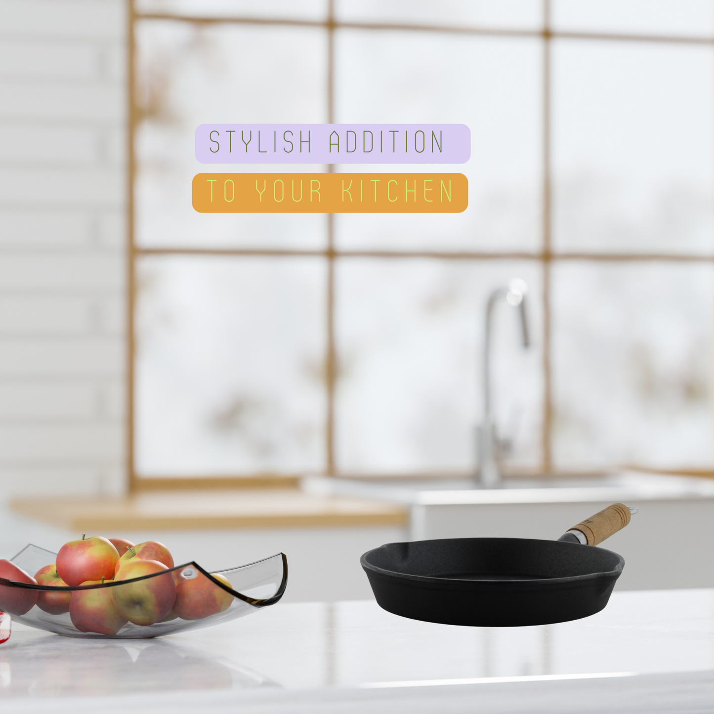 Trilonium Cast Iron Wooden handle Skillet 20 cms | Pre-Seasoned with TilCrust™ | Weighs 1.2 Kgs | Induction Compatible