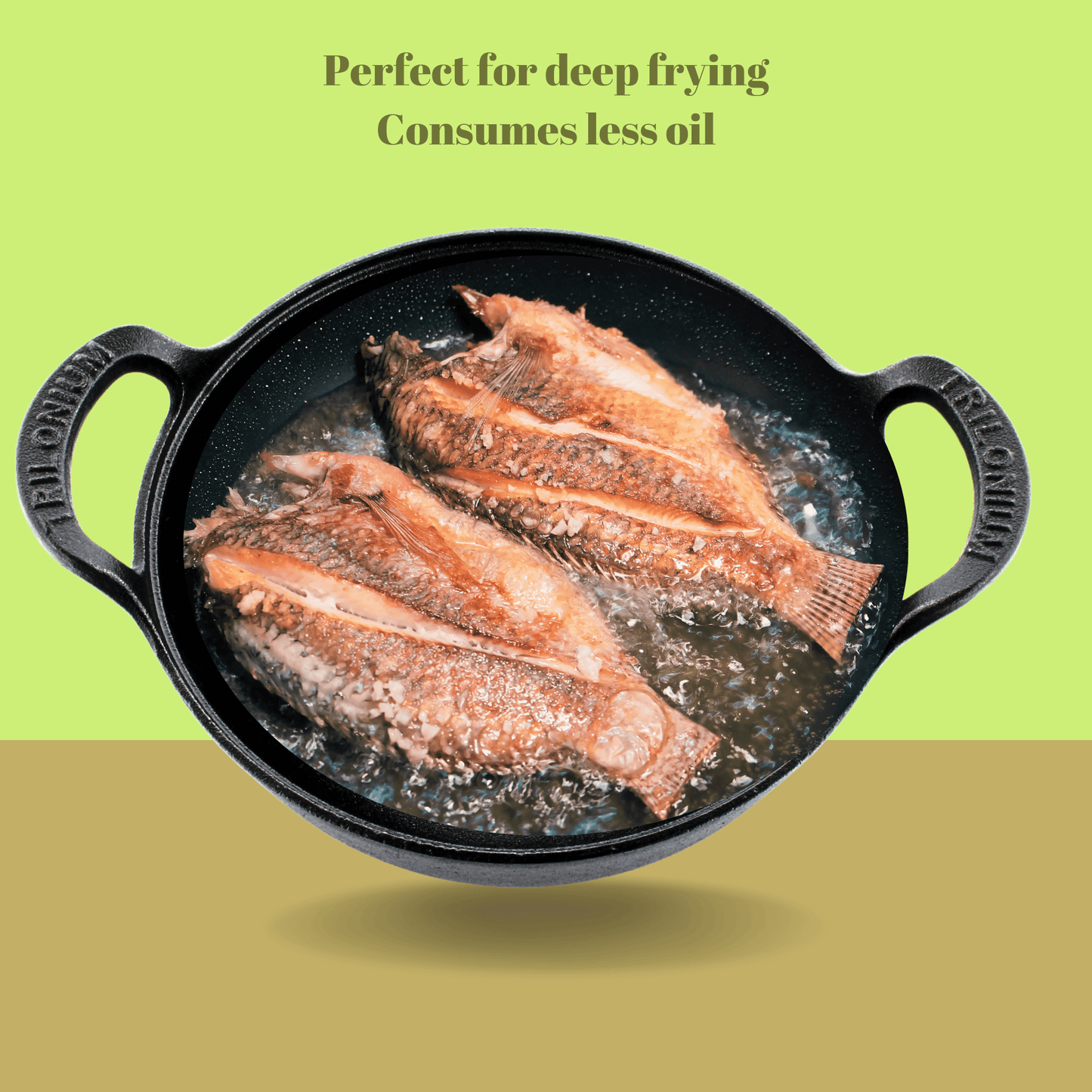 Trilonium Triple Seasoned Cast Iron CrockWok Kadhai 30 cms, 3.7 kgs With Lid
