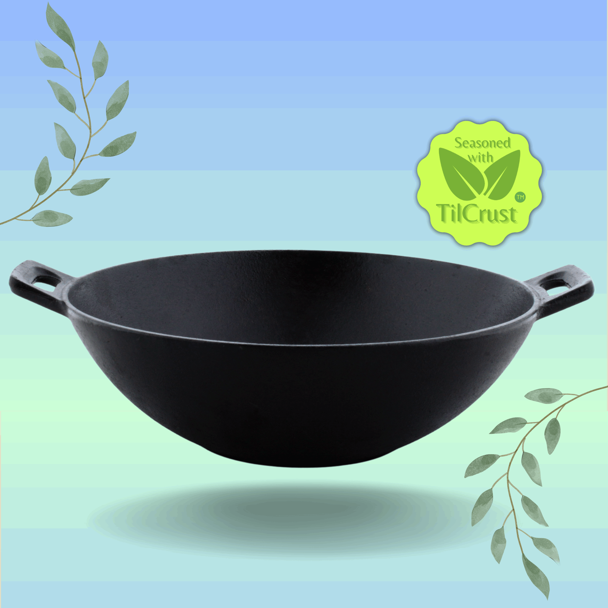 Trilonium Triple Seasoned Cast Iron Kadai 26 cm, Sleek, Weighs 2.4