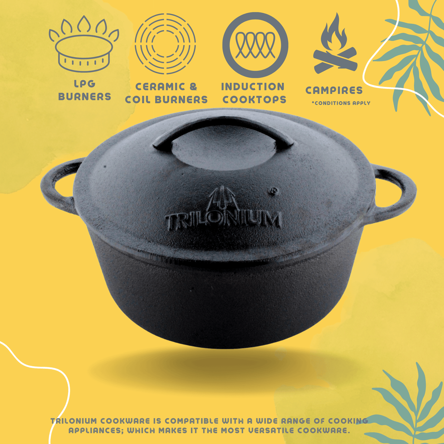 Trilonium Pre-Seasoned Cast Iron Combo Skillet Fry Pan 26cm + 5 Litres Dutch oven 26cm