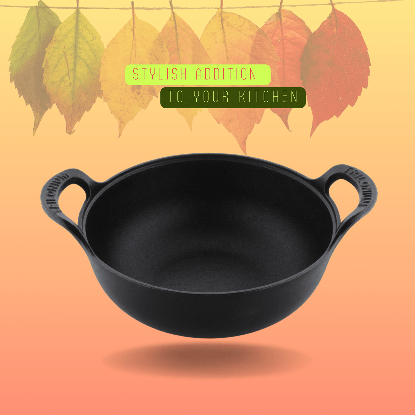 Trilonium Triple Seasoned Cast Iron CrockWok Kadhai 24 cms, 2.2 kgs