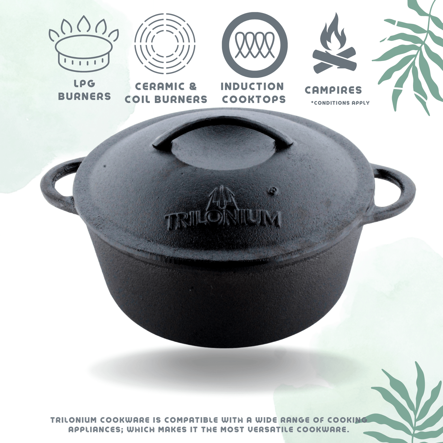 Trilonium Pre-Seasoned Cast Iron Combo Skillet Fry Pan 26cm + 5 Litres Dutch oven 26cm