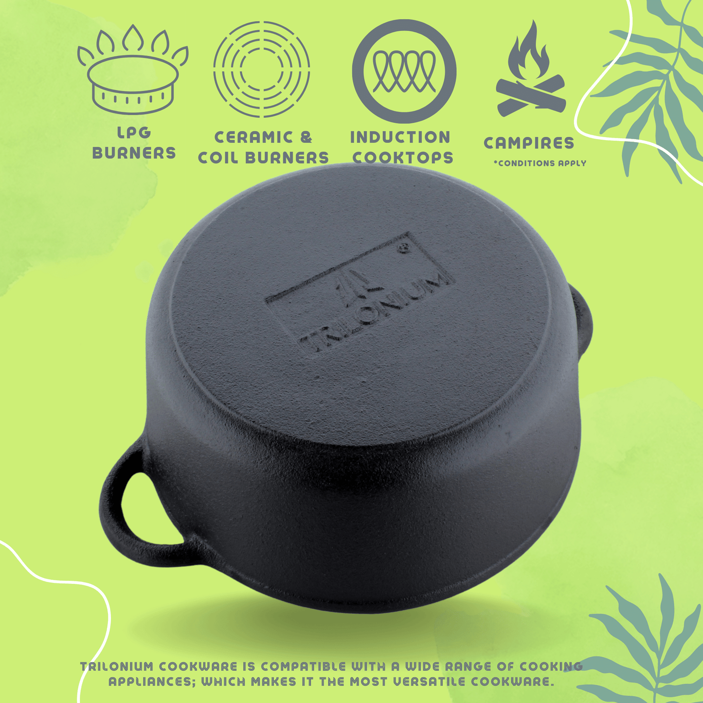Trilonium Pre-Seasoned Cast Iron Combo Skillet Fry Pan 26cm + 5 Litres Dutch oven 26cm