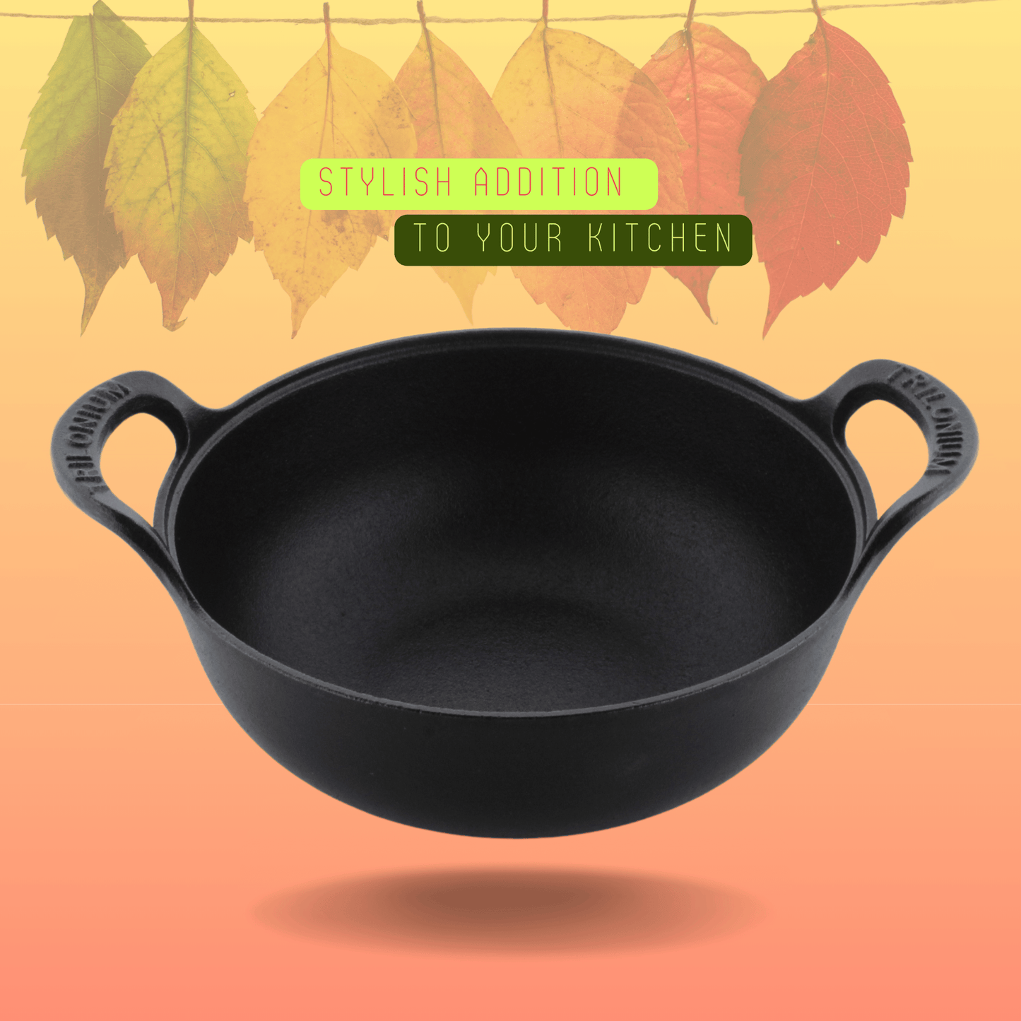 Trilonium Triple Seasoned Cast Iron CrockWok Kadhai 30 cms, 3.7 kgs With Lid
