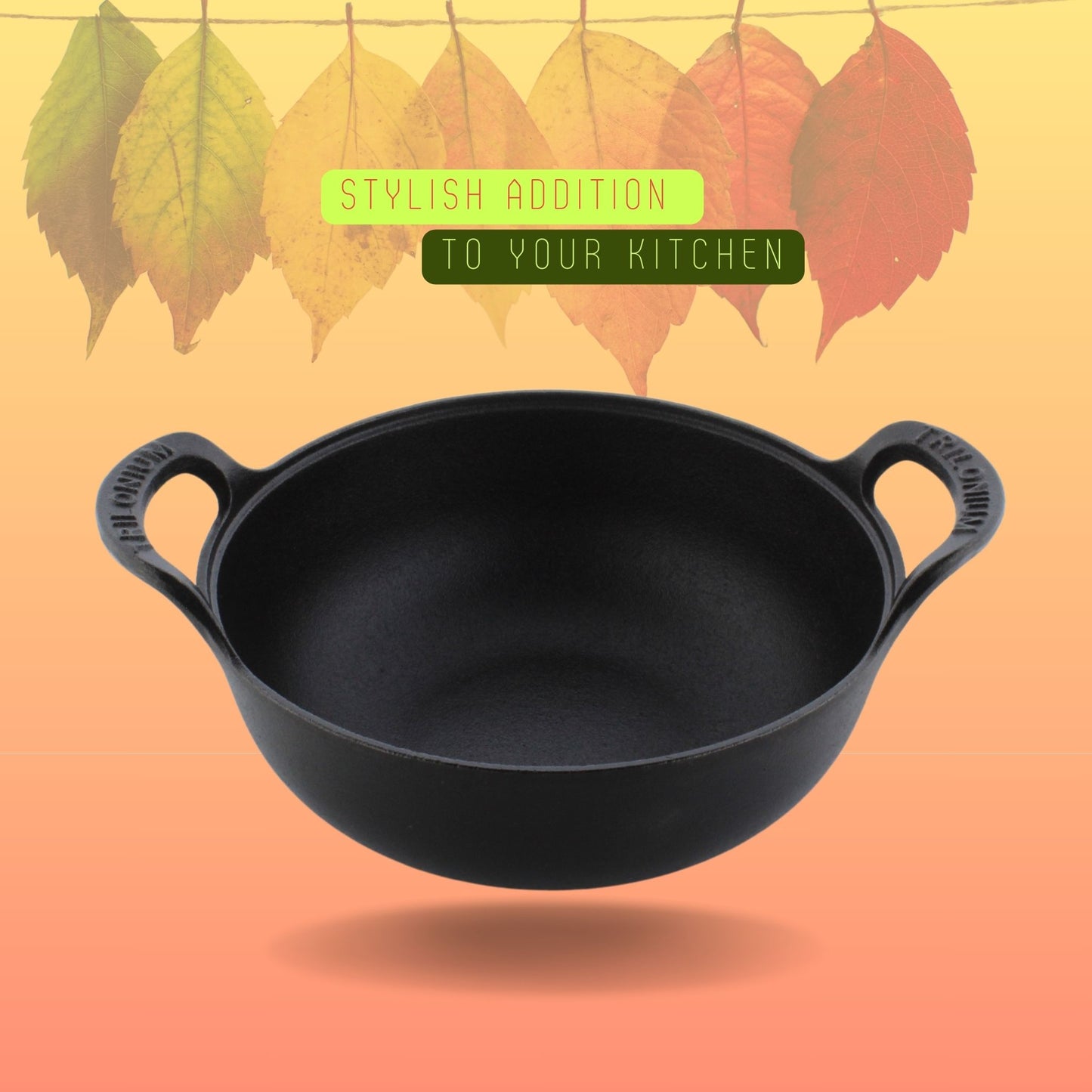 Trilonium Triple Seasoned Cast Iron CrockWok Kadhai 26 cms, 3 Litres, 2.5 Kgs with Lid