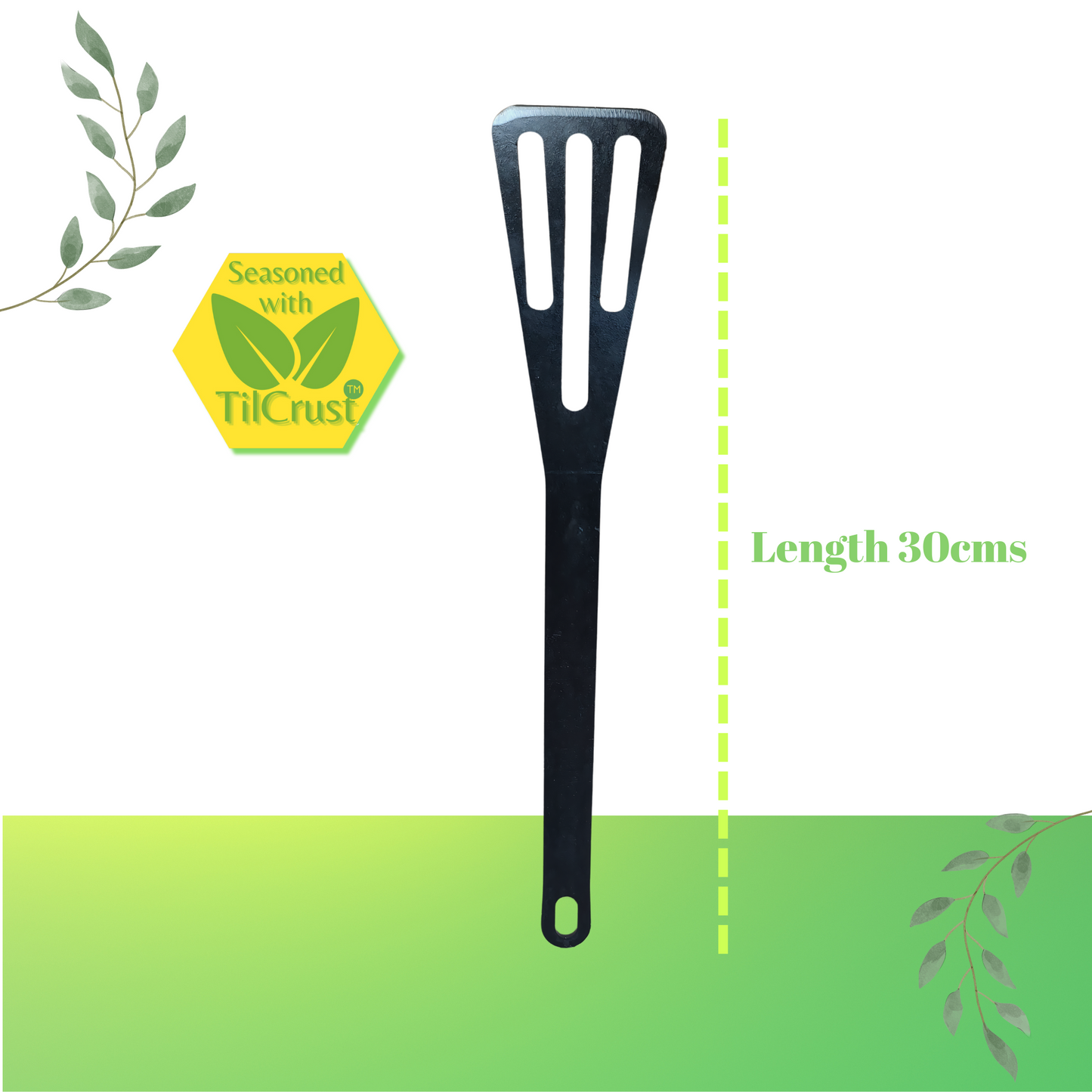 Trilonium Iron Dosa Roti Karandi Turner Spatula 30 cms ( Seasoned not coated) + TilCrust™ BeesWax Seasoning Tikki (Combo)