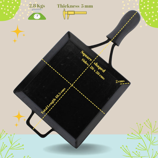 Trilonium Triple Seasoned Iron Multi Purpose Square Griddle Tawa 26x26 cms