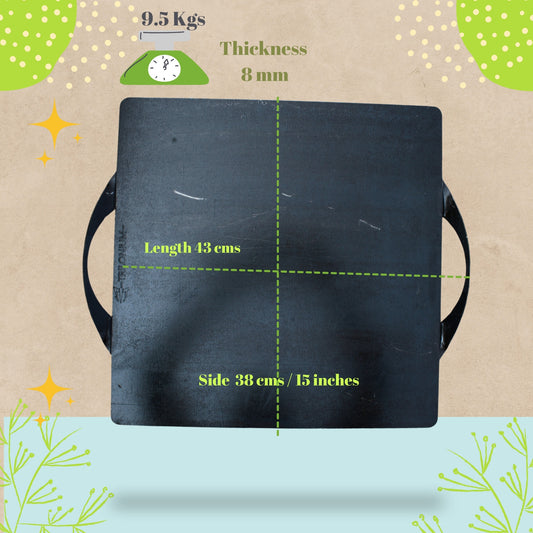 Trilonium Triple-Seasoned Iron Boulder Square Griddle Dosa Tawa 38 x 38 cms , Ultra Smooth, Weighs 9.5 Kgs