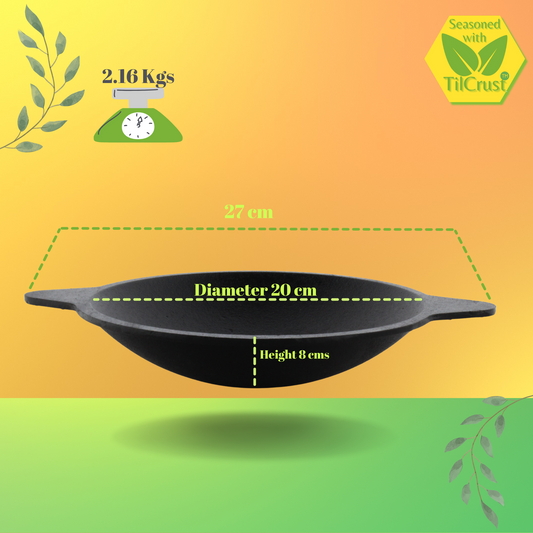 Trilonium Pre-Seasoned Cast Iron Appam Pan 8 Inches, 2.16 Kgs