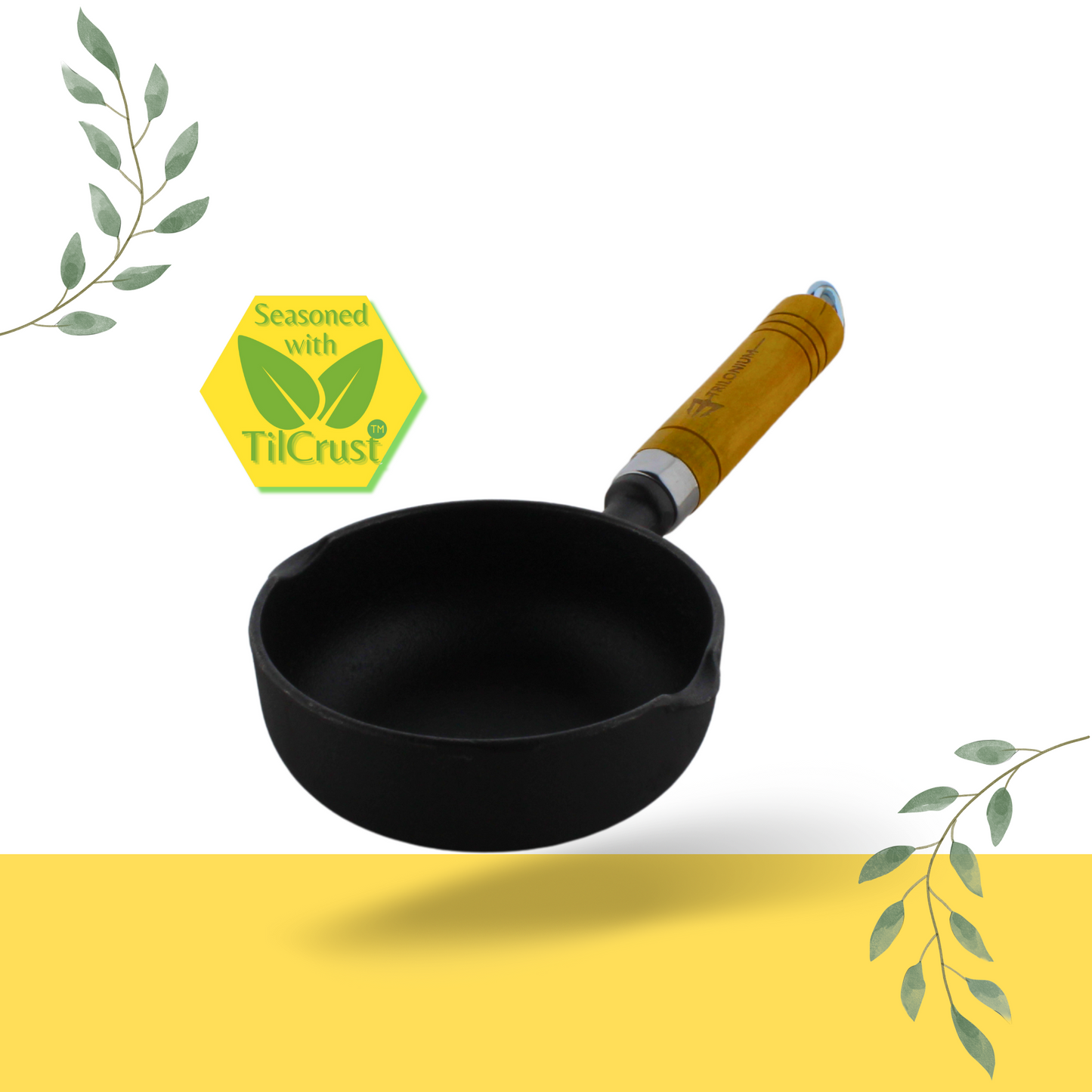 Trilonium Pre-seasoned Cast Iron Tadka Pan 13 cms | Chinese melting pot 400ml