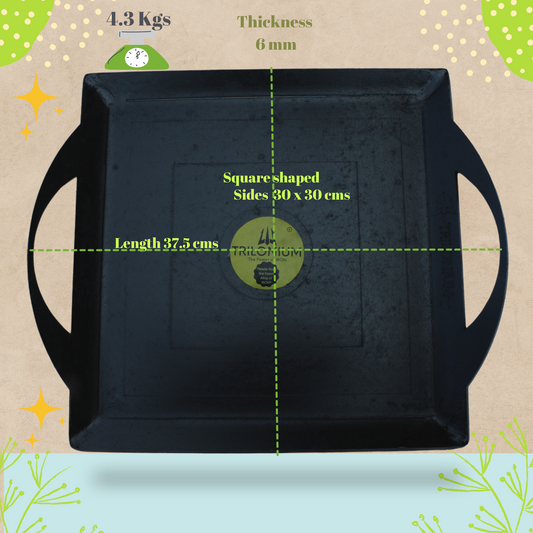 Trilonium Triple Seasoned Iron Fish fry Griddle Tawa 30 x 30 cms , Ultra Smooth, 4.3 Kgs