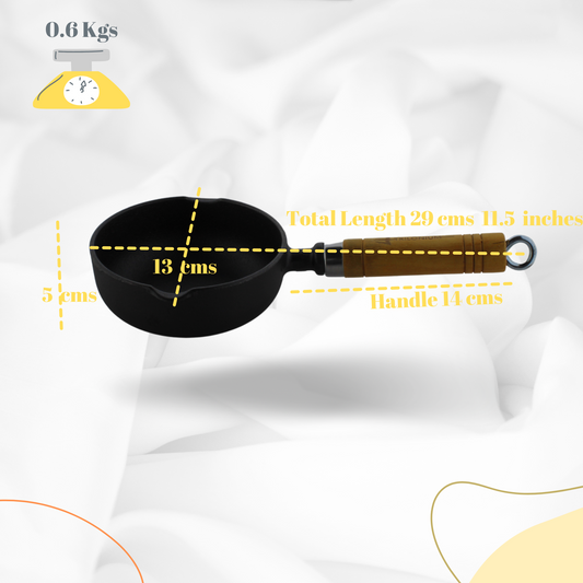 Trilonium Pre-seasoned Cast Iron Tadka Pan 13 cms | Chinese melting pot 400ml