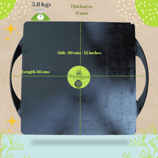 Trilonium Triple-Seasoned Iron Boulder Square Griddle pathri Tawa 30 x 30 cms , Ultra Smooth, Weights 5.8 Kgs