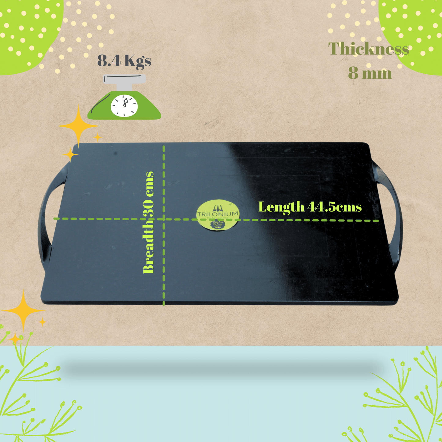 Trilonium Triple-Seasoned Iron Rectangular boulder griddle Tawa pan 17.5 x 12 inches, Weighs 8.4 Kgs