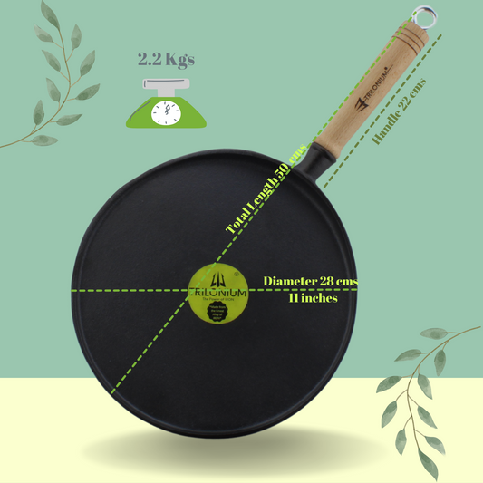 Trilonium Triple Seasoned Cast Iron Dosa Tawa WHT11 ,28 cm, Weighs 2.2 Kgs ( New Improved )