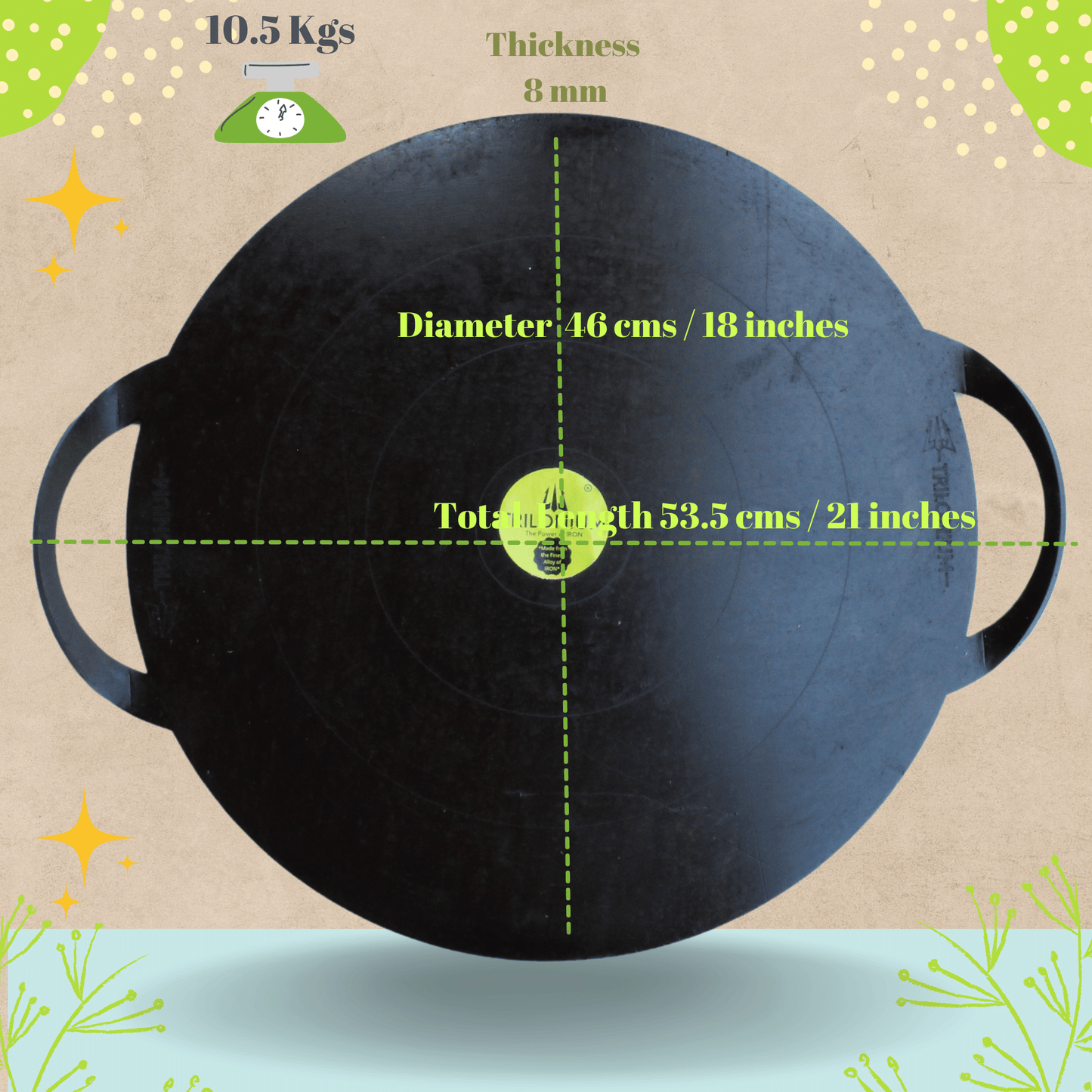 Trilonium Triple Seasoned Iron Boulder Griddle Tawa 18 inches