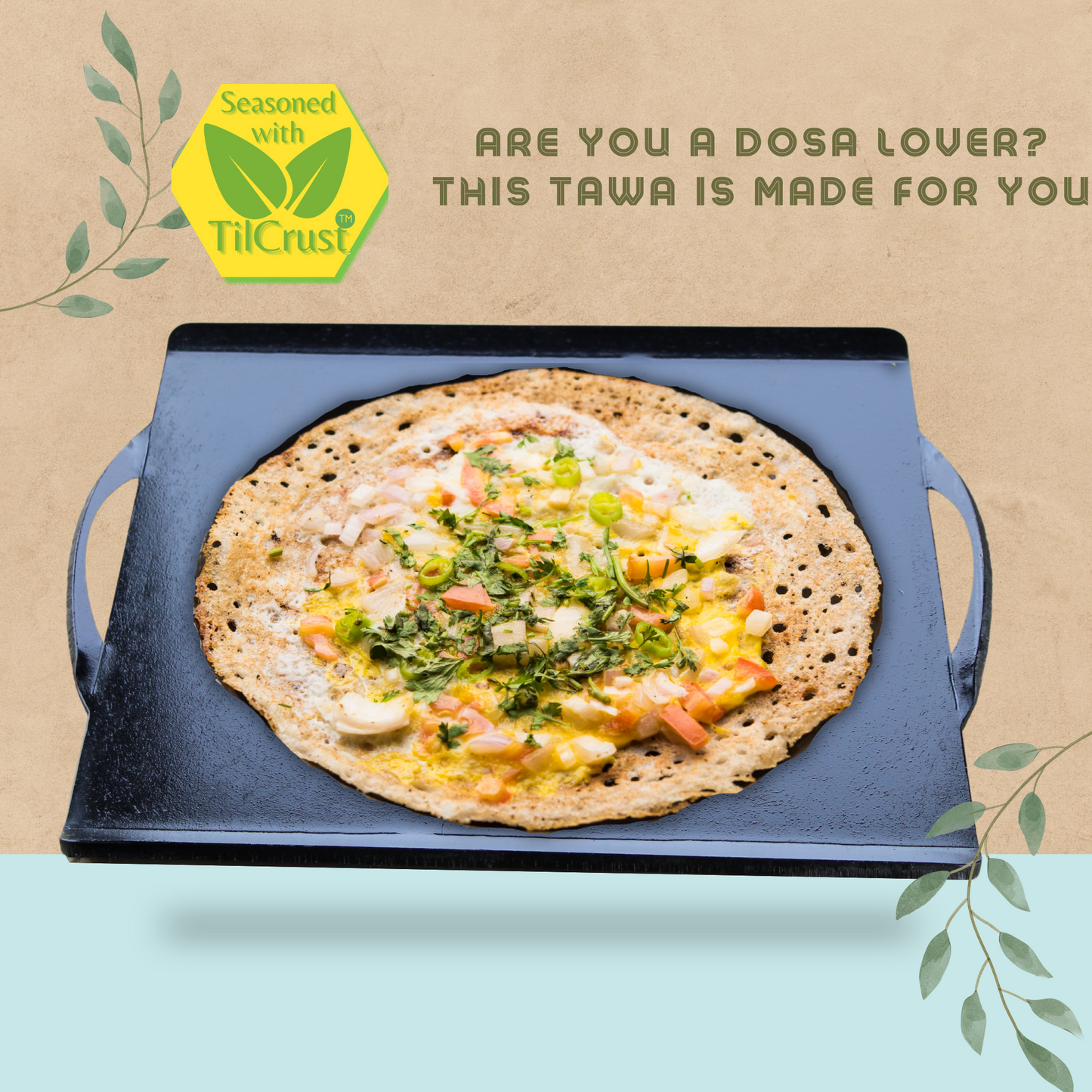 Trilonium Triple-Seasoned Iron Boulder Square Griddle Dosa Tawa 38 x 38 cms , Ultra Smooth, Weighs 9.5 Kgs