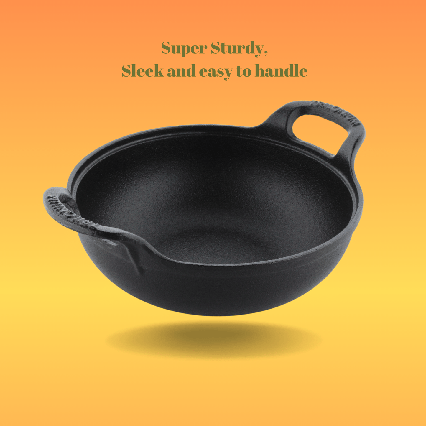 Trilonium Triple Seasoned Cast Iron CrockWok Kadhai 24 cms, 2.2 kgs