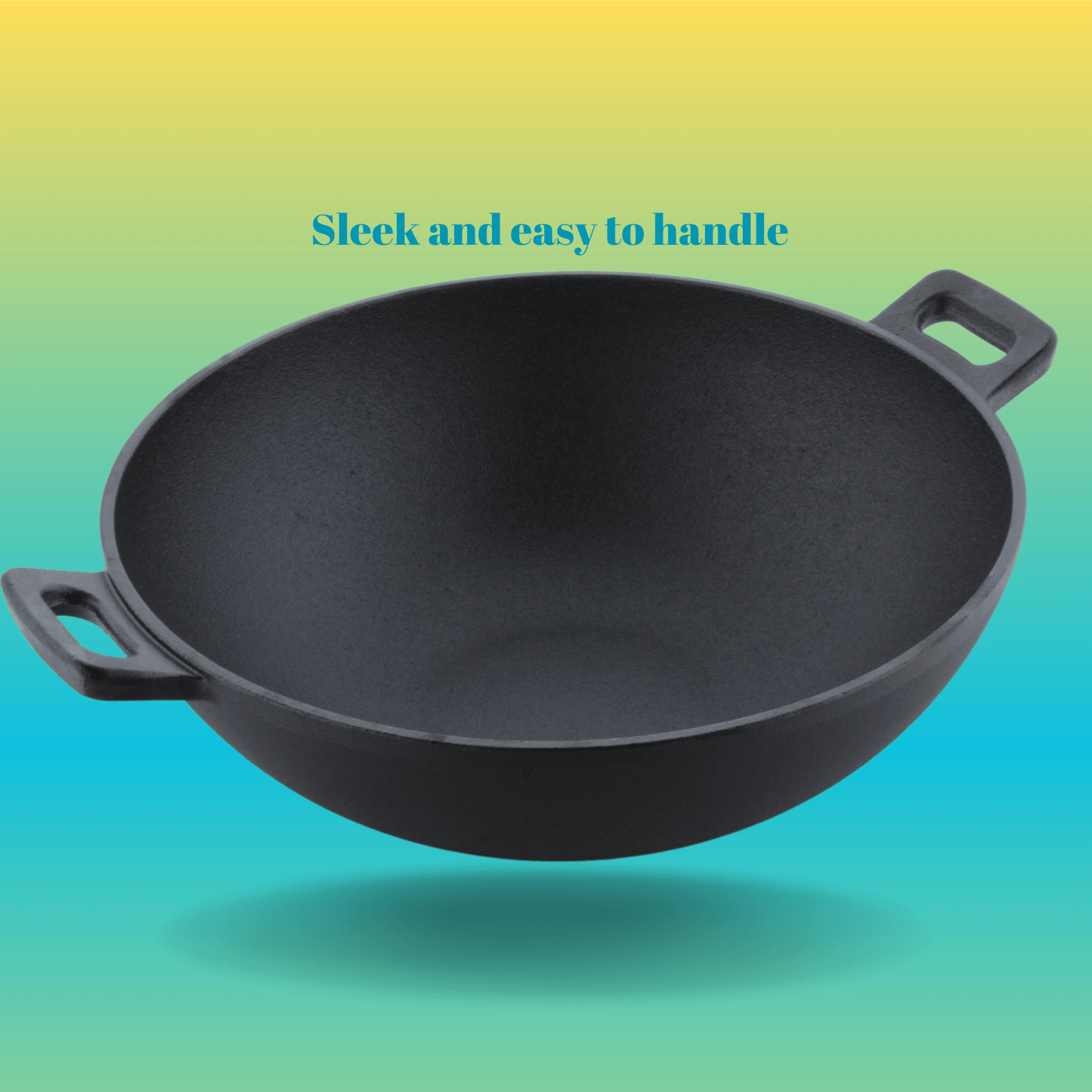 Trilonium Triple Seasoned Cast Iron Kadai 26 cm, Sleek, Capacity 3 Litres , With Toughened Glass Lid, Weighs 2.4 kgs
