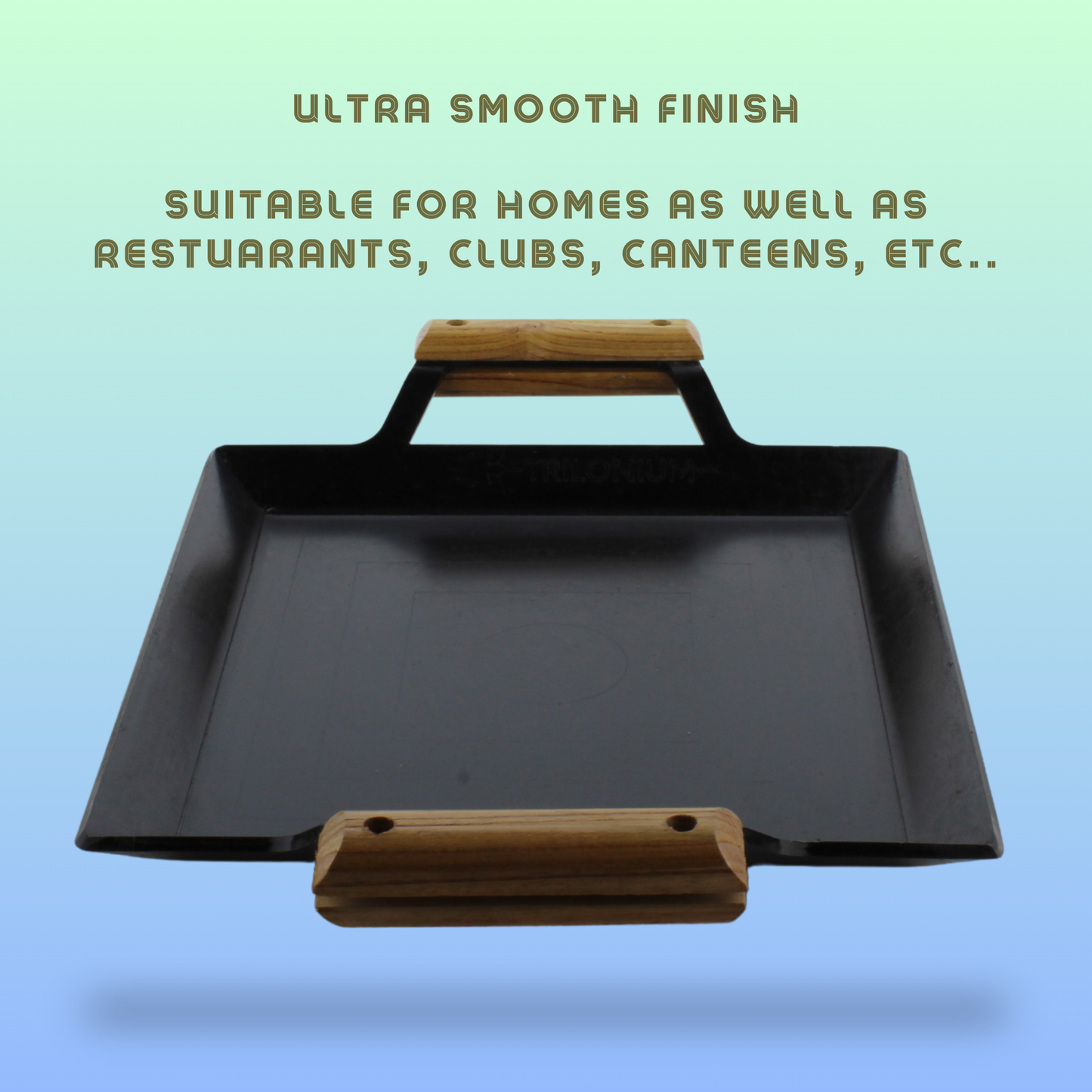 Trilonium Triple Seasoned Iron Rudra Multi Purpose Square Griddle Tawa 30x30 cms with Wooden Handles
