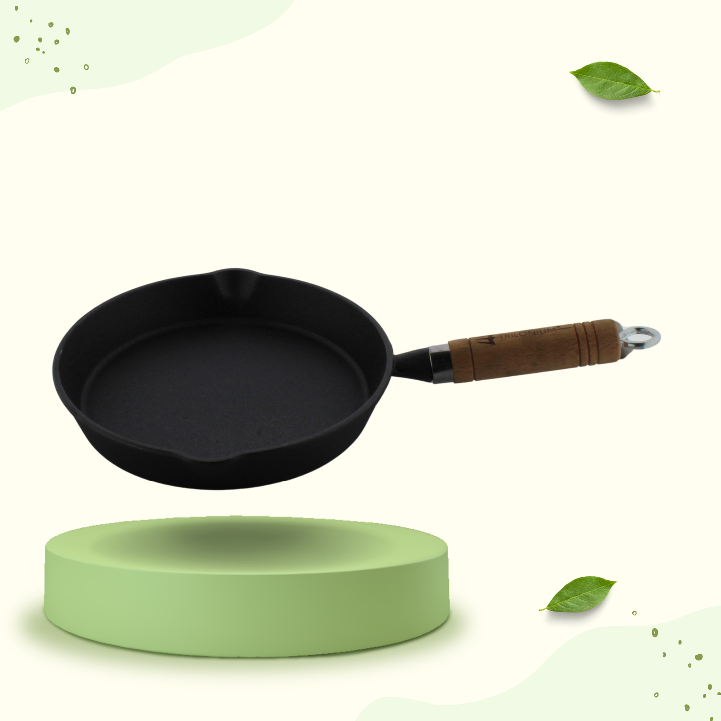 Trilonium Cast Iron Wooden handle Skillet 20 cms | Pre-Seasoned with TilCrust™ | Weighs 1.2 Kgs | Induction Compatible