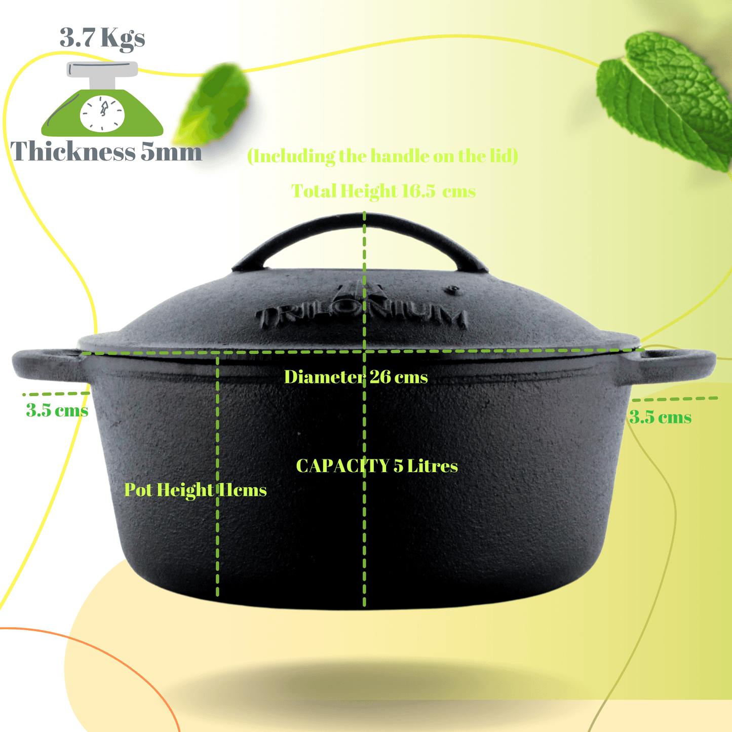 Trilonium Pre-Seasoned Cast Iron Combo Skillet Fry Pan 26cm + 5 Litres Dutch oven 26cm