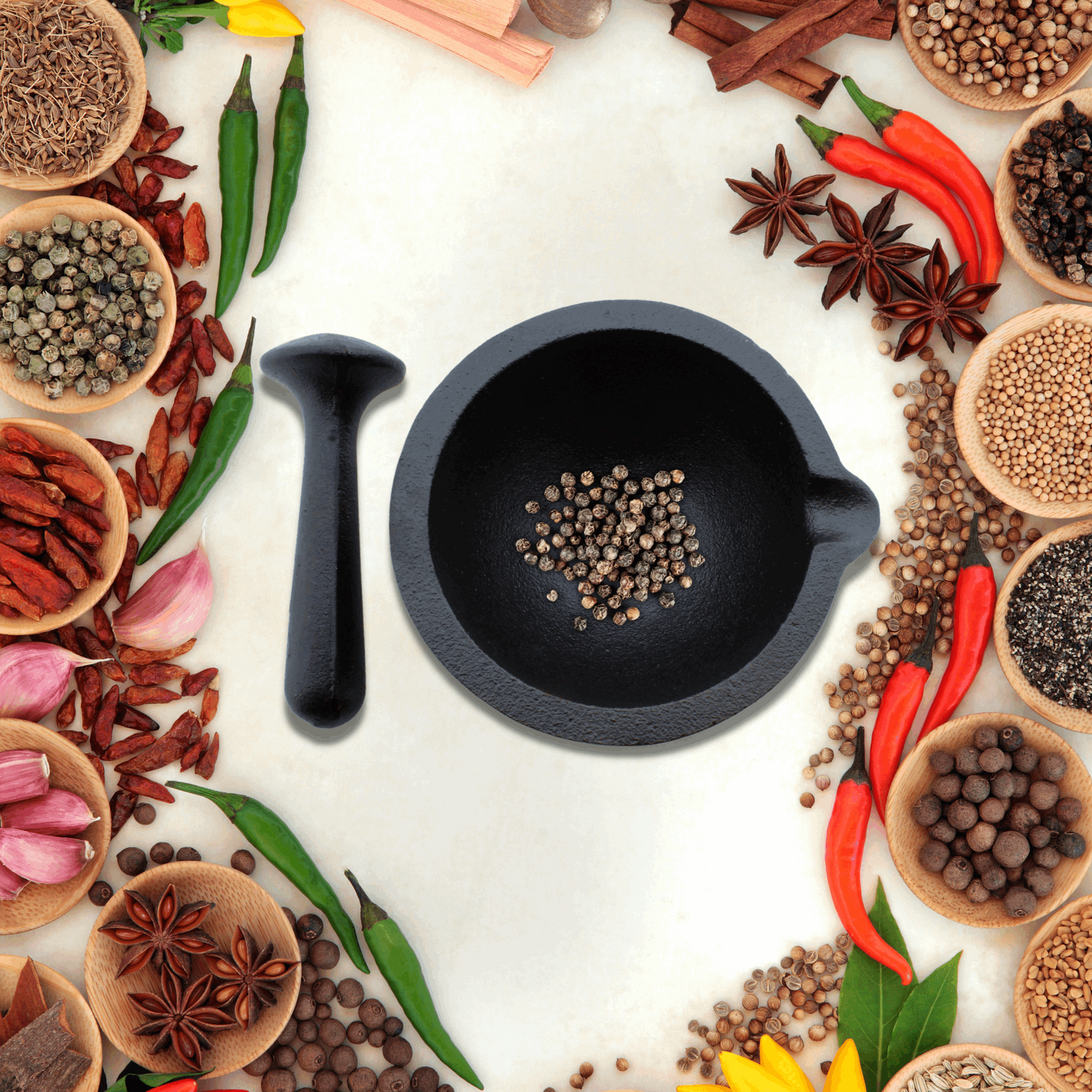 Cast Iron Khal batta | Mortar and Pestle set - Herbs and spice masher | Pre-Seasoned | 11 cms