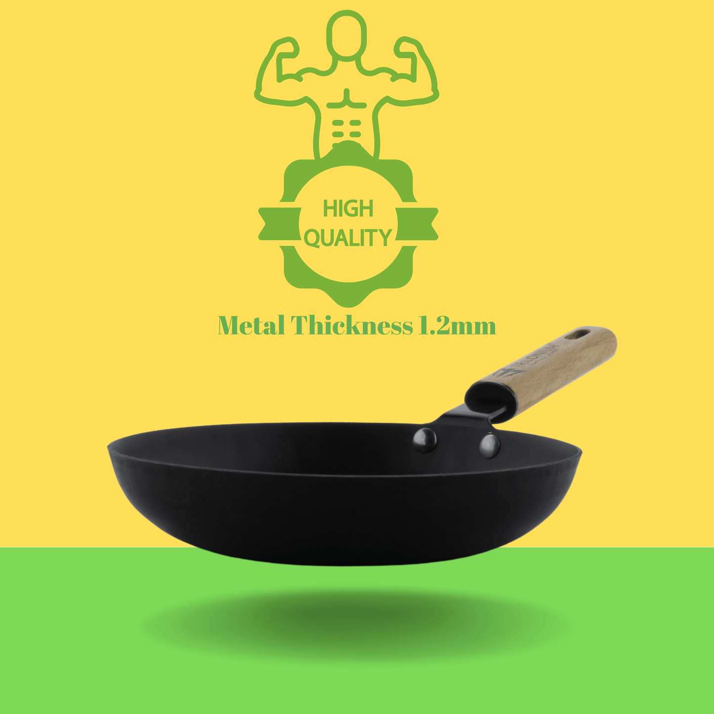 Trilonium Pre-Seasoned Carbon Steel Skillet Fry Pan 22 cms, Weighs 0.85 Kgs