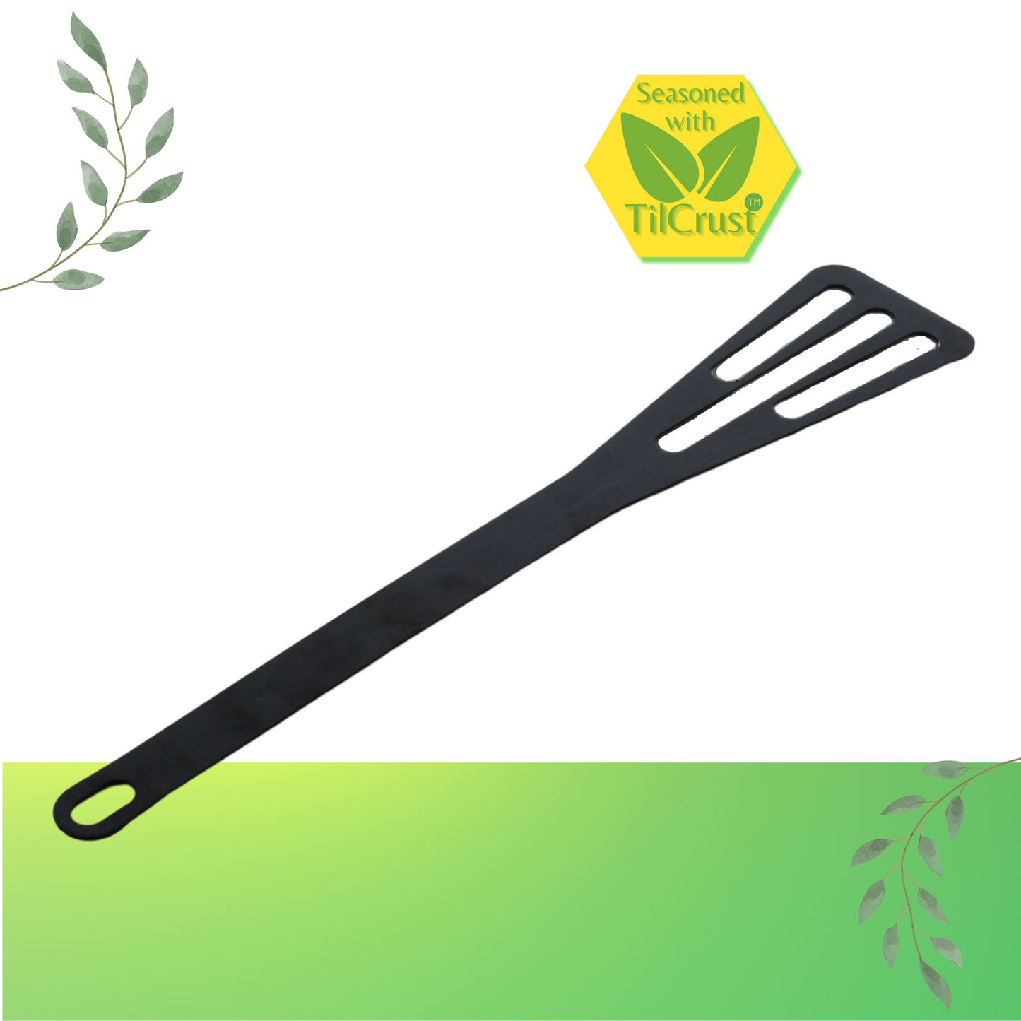Trilonium Iron Dosa Roti Karandi Turner Spatula 30 cms ( Seasoned not coated) + TilCrust™ BeesWax Seasoning Tikki (Combo)