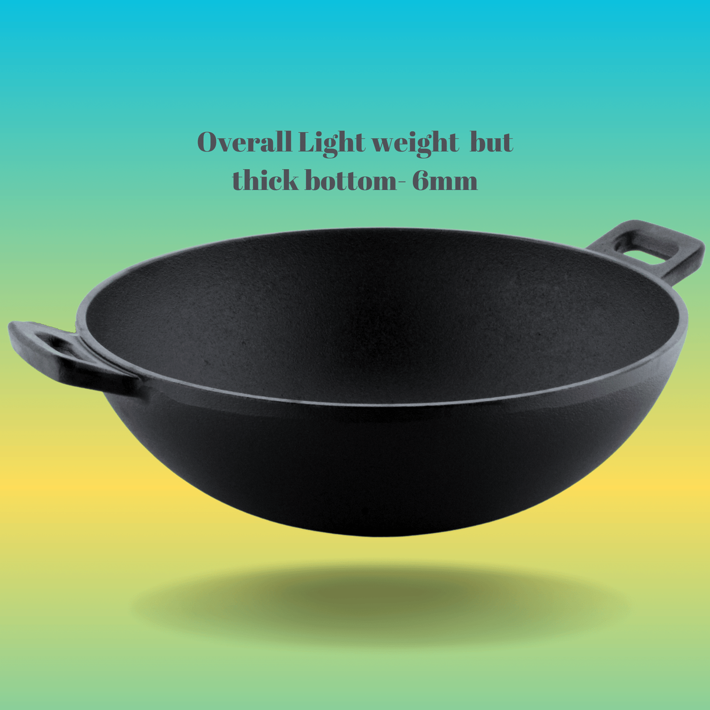 Trilonium Triple Seasoned Cast Iron Kadai 26 cm, Sleek, Capacity 3 Litres , With Toughened Glass Lid, Weighs 2.4 kgs