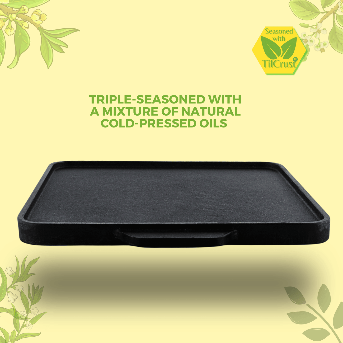 Trilonium Triple-Seasoned Cast Iron Square Reversible Grill Griddle Tawa 10.5 inches