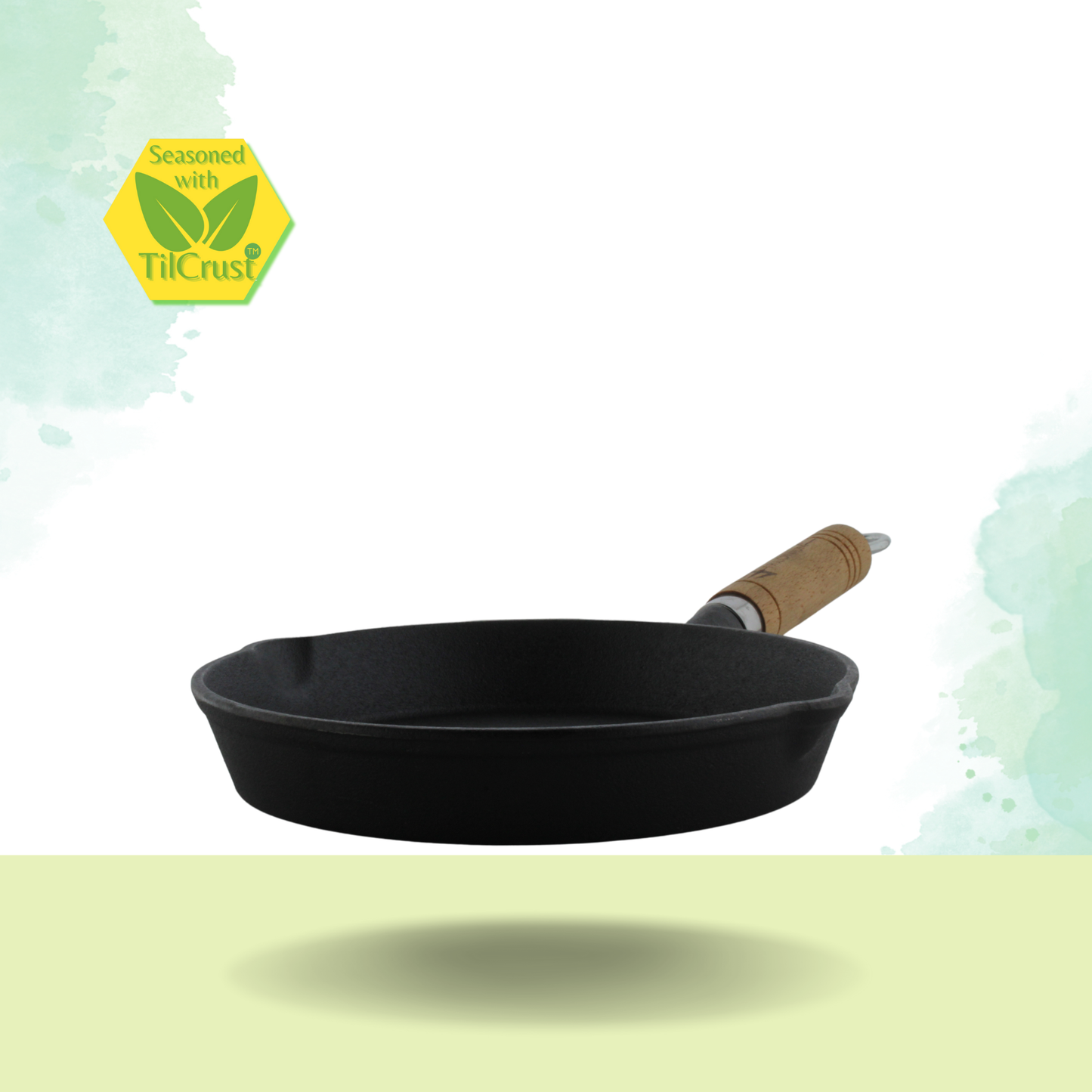 Trilonium Cast Iron Wooden handle Skillet 20 cms | Pre-Seasoned with TilCrust™ | Weighs 1.2 Kgs | Induction Compatible