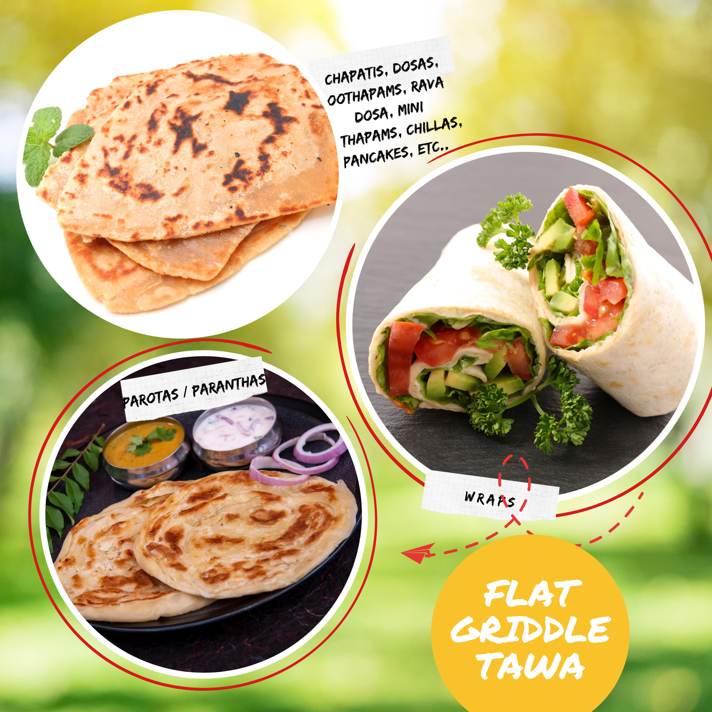 Trilonium Triple Seasoned Iron Rudra Multi Purpose Square Griddle Tawa 30x30 cms with Wooden Handles