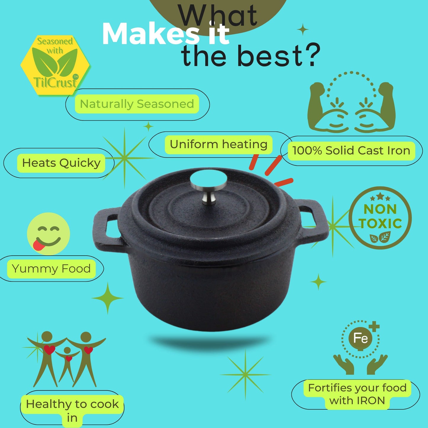 Trilonium Cast Iron Mini Cocotte Serving Pot 14 cms, Pre-Seasoned