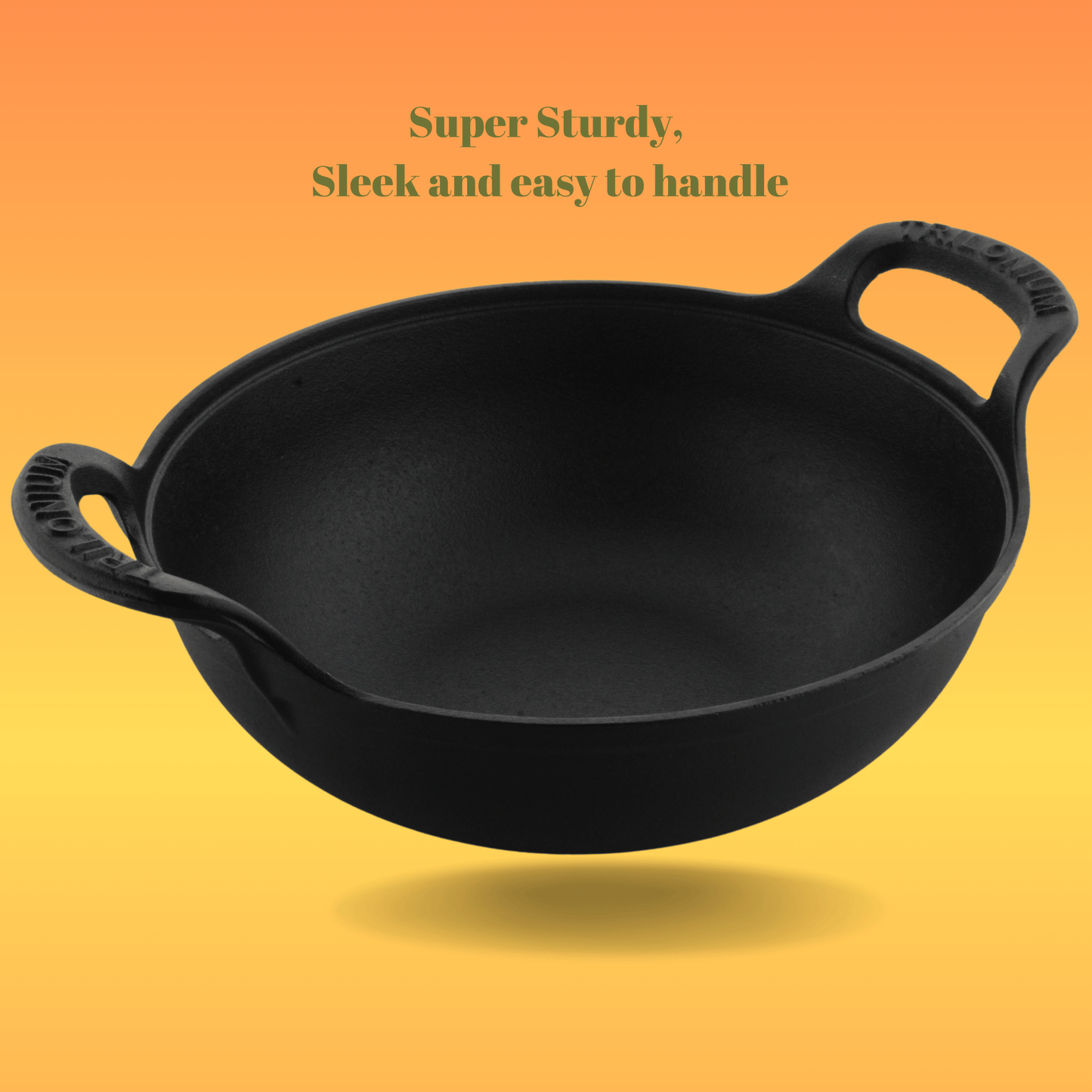 Trilonium Triple Seasoned Cast Iron CrockWok Kadhai 30 cms, 3.7 kgs With Lid