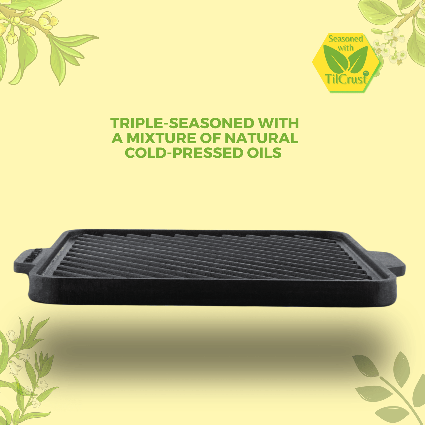 Trilonium Triple-Seasoned Cast Iron Square Reversible Grill Griddle Tawa 10.5 inches